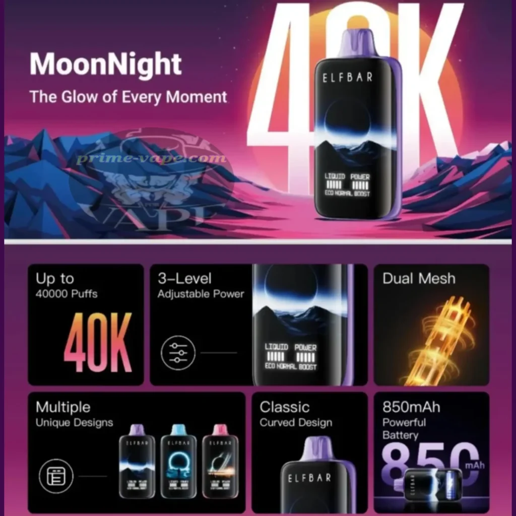 Elf Bar Moon Night 40000 Puffs Front View – Grape Ice