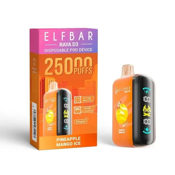 Buy Elf Bar Raya D3 25000 Puff Pineapple Mango Ice Online in India – Al Alizeh Vapes